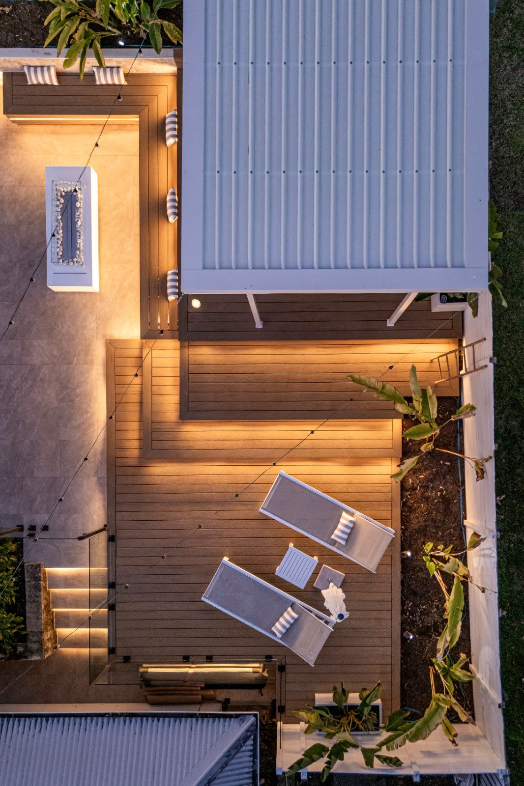Aerial night view of deck levels